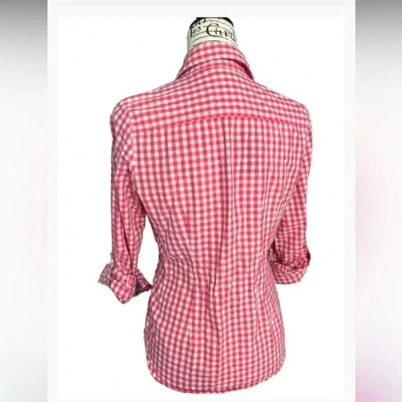 - TOMMY HILFIGER TOP BUTTON PINK & WHITE PLAID GINGHAM LONG SLEEVES SIZE SMALL - Picture 4 of 12